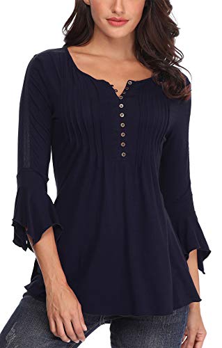 MISS MOLY Bluse Tunika Oberteile Damen Sommer Shirt Sexy V-Ausschnitt Tuniken Bluse Navy Blau Medium von MISS MOLY