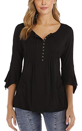 MISS MOLY Bluse Tunika Oberteile Damen Sommer Shirt Sexy V-Ausschnitt Tuniken Bluse Schwarz Medium von MISS MOLY