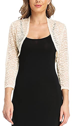 MISS MOLY Bolero Damen Spitzen Jacke Festlich Kurz Cardigan 3/4 Ärmel Strickjacke Für Hochzeit XXL, Beige von MISS MOLY