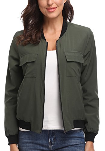 MISS MOLY Bomber Jacket Womens Flight Jacket Zip Up Lightweight Jacket Multi-Pocket Green Medium von MISS MOLY