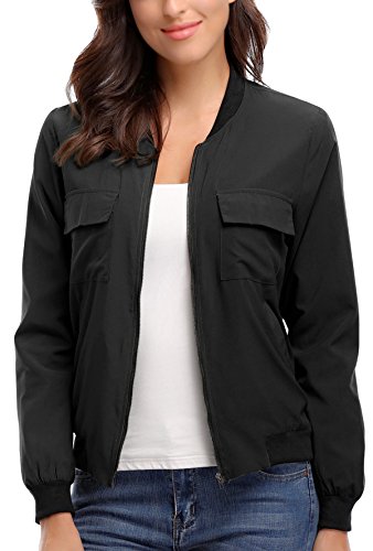 MISS MOLY Bomber Jacket Womens Flight Jacket Zip Up Lightweight Jacket Multi-Pocket Black X-Small von MISS MOLY