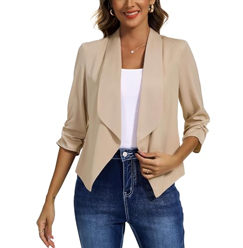 MISS MOLY Damen Blazer Elegant 3/4 Ärmel Casual Open Front Business Jacke Leichtgewicht Strickjacke Cardigan für Female MISS MOLY Damen Blazer Elegant 3/4 Ärmel Casual Open Front Business Jacke Leichtgewicht Strickjacke Cardigan für Female von MISS MOLY