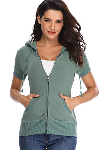 Damen Short Sleeve Zip Hoodie Sweatjacke Beiläufige Sweats Hemd Kapuzenjacke Sport Style Casual Basic Training von MISS MOLY