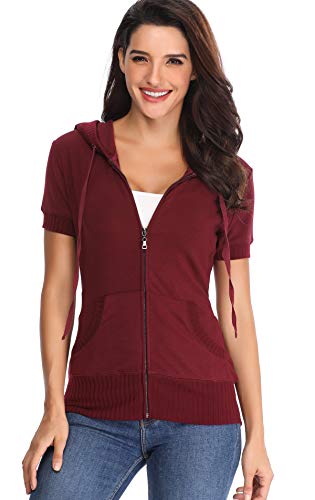 MISS MOLY Damen Kurzarm Kapuzenpullover Sweatjacke Hoodie Sweatshirt mit Reissverschluss Rot Small von MISS MOLY