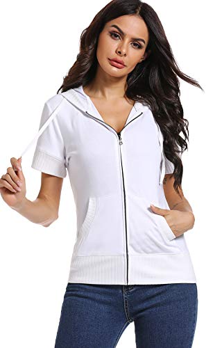Damen Short Sleeve Zip Hoodie Sweatjacke Beiläufige Sweats Hemd Kapuzenjacke Sport Style Casual Basic Training von MISS MOLY
