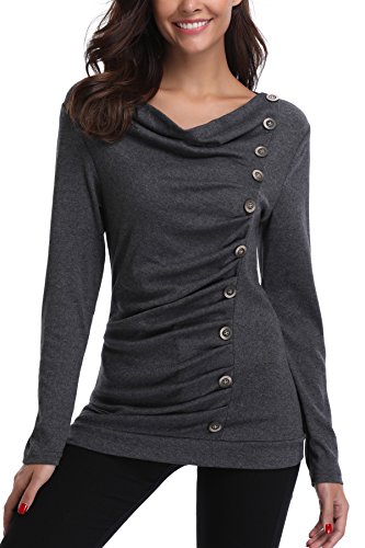 MISS MOLY Damen Langarmshirt Pullover Tunika Bluse T Shirt mit Knöpfen Dunkel Grau Medium von MISS MOLY