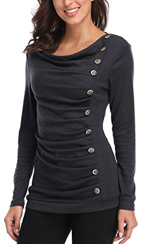 MISS MOLY Damen Langarmshirt Pullover Tunika Bluse T Shirt mit Knöpfen Dunkel Grau X-Small von MISS MOLY