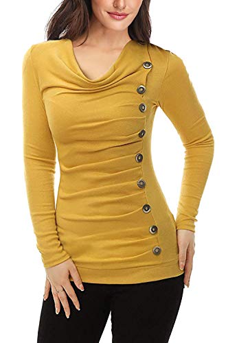 MISS MOLY Damen Langarmshirt Pullover Tunika Bluse T Shirt mit Knöpfen Gelb Small von MISS MOLY