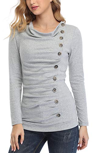 MISS MOLY Damen Langarmshirt Pullover Tunika Bluse T Shirt mit Knöpfen Hell Grau X-Large von MISS MOLY