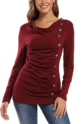 MISS MOLY Damen Langarmshirt Pullover Tunika Bluse T Shirt mit Knöpfen Rot Small von MISS MOLY