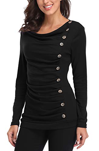 MISS MOLY Damen Langarmshirt Pullover Tunika Bluse T Shirt mit Knöpfen Schwarz Large von MISS MOLY