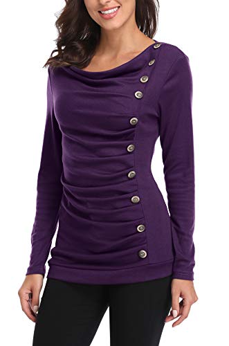 MISS MOLY Damen Langarmshirt Pullover Tunika Bluse T Shirt mit Knöpfen Violett Small von MISS MOLY