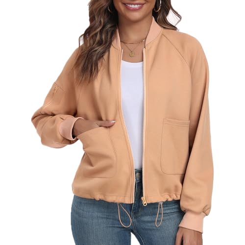 MISS MOLY Damen Sweatjacke Stehkragen Herbst Sweatshirt Langarm Fleece Outwear Jacken Winter Jacke mit Kordelzug von MISS MOLY