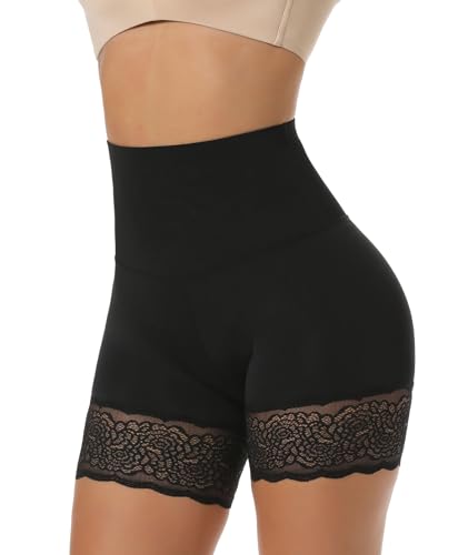 MISS MOLY Bauchweg Unterhose Damen Shapewear Spitze Miederhose Mit Hoher Taille Anti-Exposition-Leggings Body Shaper Miederpants Shaping Unterwäsche XL #1Hohe Taille Schwarz von MISS MOLY