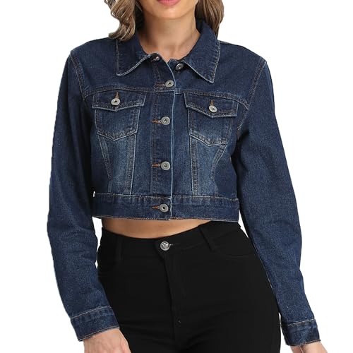 MISS MOLY Jeansjacke Damen Kurz Jeans Jacken Übergangsjacke Denim Jacket Dunkelblau X-Large von MISS MOLY