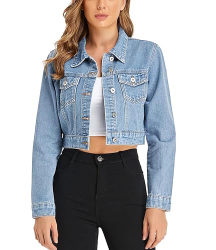 MISS MOLY Jeansjacke Damen Kurz Jeans Jacken Übergangsjacke Denim Jacket Hellblau Medium von MISS MOLY