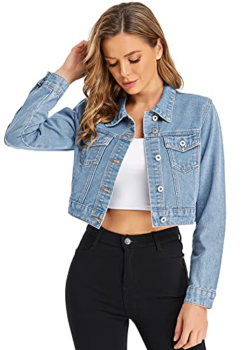 MISS MOLY Jeansjacke Damen Kurz Jeans Jacken Übergangsjacke Denim Jacket Hellblau Small von MISS MOLY