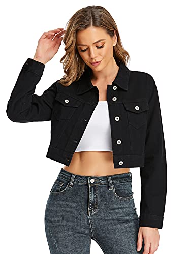 MISS MOLY Jeansjacke Damen Kurz Jeans Jacken Übergangsjacke Denim Jacket Schwarz Large von MISS MOLY