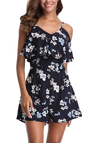 MISS MOLY Jumpsuit Damen Sommer Kurz Playsuits Blumenmuster Boho Romper Blau X-Small von MISS MOLY