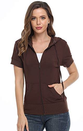 MISS MOLY Kurzarm Sweatjacke Damen Hoodie Shirt mit Reissverschluss Kurzarmjacken Sweatshirt Braun XX-Large von MISS MOLY