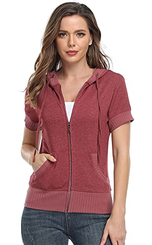 MISS MOLY Kurzarm Sweatjacke Damen Hoodie Shirt mit Reissverschluss Kurzarmjacken Sweatshirt Rot Medium von MISS MOLY