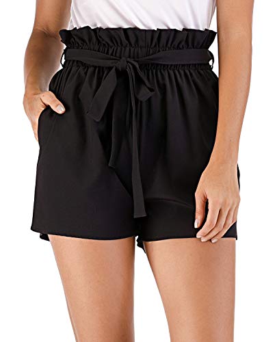 MISS MOLY Womens Shorts Summer Casual Tie Waist High Waisted Elastic Waist Beach Black X-Small von MISS MOLY