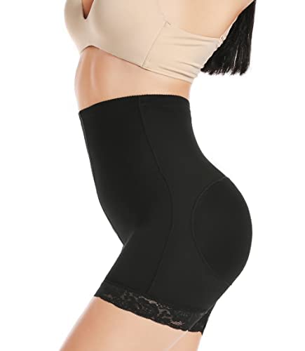 MISS MOLY Nahtloser Damen-Po-Lifter, gepolsterte Spitzenhöschen, Enhancer-Unterwäsche, hohe Taille, Shapewear, Hüftverstärker mit Formpolster Hohe Taille Schwarz XL von MISS MOLY