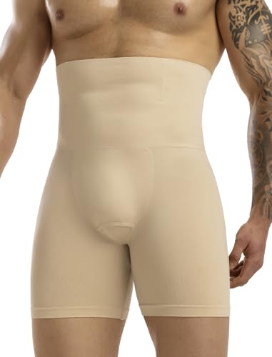 MISS MOLY Shapewear Boxershorts Herren Hohe Taille Kompressionsshorts Nahtloses Figurformende Unterwäsche Herren Body Shaper Bauch Kontrolle Bauch Weg Retroshorts(Beige,XXL) von MISS MOLY
