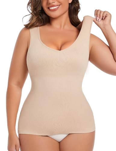 MISS MOLY Shapewear Damen Tanktop Bauch Weg Shape Unterhemd Damen Nahtloses Figurformendes Trägertop Formende Tops Body Shaper Shirt Shaping Hemd (Beige,XL) von MISS MOLY