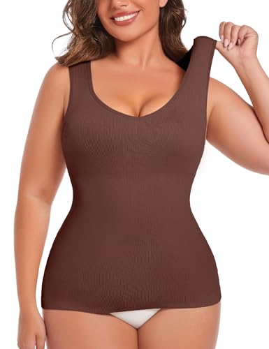 MISS MOLY Shapewear Damen Tanktop Bauch Weg Shape Unterhemd Damen Nahtloses Figurformendes Trägertop Formende Tops Body Shaper Shirt Shaping Hemd (Braun,3XL) von MISS MOLY
