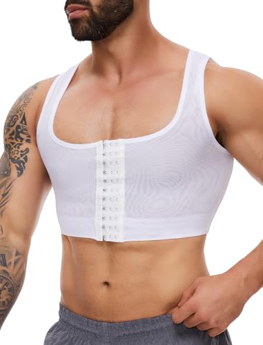 MISS MOLY Shapewear Herren Brust Binder Herren Ärmellos Binder Trans Tight Kompression Korsett Männer Elastische Bauchweg Unterhemd Figurformend Body Shaper Weste(Weiß,M) von MISS MOLY