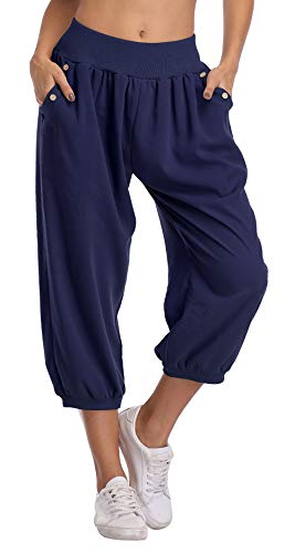 MISS MOLY Sommerhose Damen Leicht 3/4 Haremshose Bequeme Hose Pumphose Caprihose Dunkel Blau Large von MISS MOLY