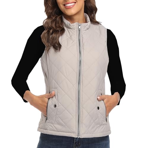 MISS MOLY Weste Damen Steppweste Leicht Ärmellose Weste Gilet Jacke ohne Ärmel Hellgrau X-Large von MISS MOLY