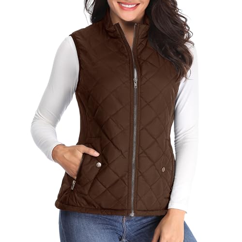 MISS MOLY Weste Damen Steppweste Leicht Ärmellose Weste Gilet Jacke ohne Ärmel Kaffee Medium von MISS MOLY