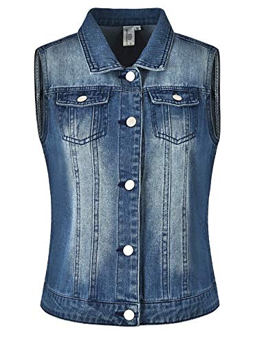 Miss Moly Damen Gewaschener Denim Weste Leicht mit Taschen BF Stil Dunkel Blau - XL von MISS MOLY