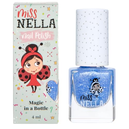 Miss Nella Elephunky abziehbarer Nagellack speziell für Kinder, blau Glitzer, Peel-Off-Formel, ungiftig, wasserbasiert und geruchsneutral von MISS NELLA