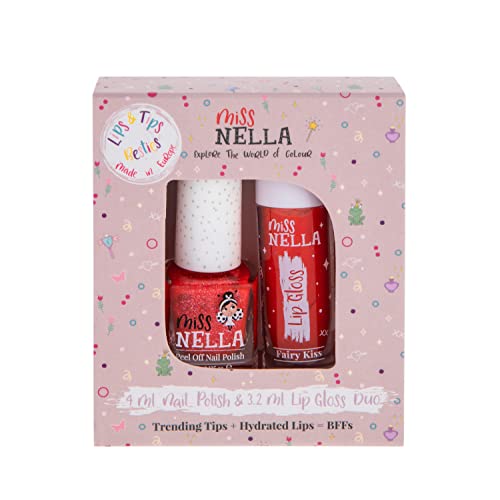 Miss Nella Fairy Kiss Lips & Tips duo- duftender Lipgloss + glitzernder Nagellack für Kinder mit abziehbarer, wasserbasierter und geruchsfreier Formel von MISS NELLA