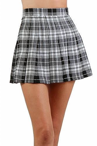 MISS NOIR 20652 Damen Faltenrock Sexy Minirock mit Reißverschluss Kurze Rock Clubwear, Schwarz/Weiß (20652-BB), XXL von MISS NOIR