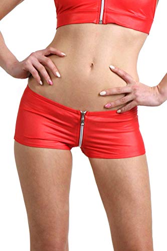 MISS NOIR Damen Kurze Hose Hotpants Sexy Mini-Shorts mit niedriger Taille und Reißverschluss vorne Clubwear (Rot (Red H05), L/XL) von MISS NOIR