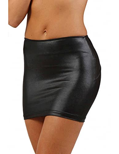 MISS NOIR Damen Wetlook Sexy Mini Rock (S-3XL) Lederoptik PVC Kurze Party Clubwear (Schwarz (9388-BK), XXL) von MISS NOIR