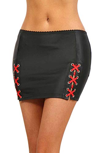 MISS NOIR Damen Wetlook Sexy Minirock (S-3XL) Kurze Party Rock Clubwear Röcke, Schwarz (19453-BK), L von MISS NOIR