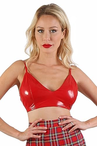 MISS NOIR Damen Wetlook Sexy Top Vinyl-BH Verstellbaren Trägern Dreifach Verstellbarem Rückenverschluss Clubwear, Rot (203701-RD), M von MISS NOIR