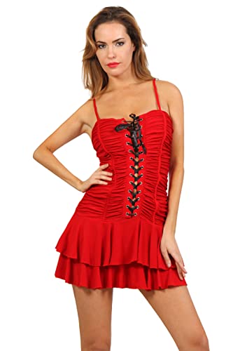 MISS NOIR K152 Damen Sexy Minikleid Clubwear Kleid Partykleid (S-M, Rot (K152-RD)) von MISS NOIR