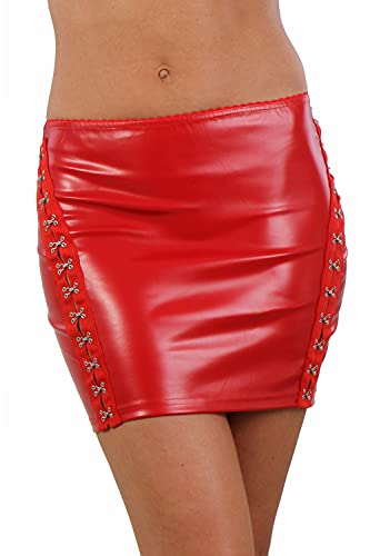 MISS NOIR Wetlook Sexy Minirock (S-3XL) Lederlook PVC Damen Kurze Rock mit Reißverschluss Party Cl (Rot (20027-RD), S) von MISS NOIR