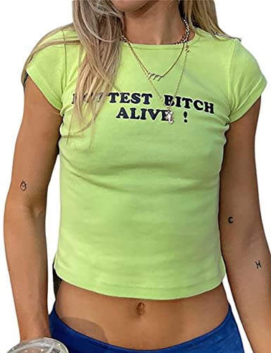 MISSACTIVER Damen Dump Him Brief Druck Crop T-Shirt Streetwear O-Neck Kurzarm Crop Tops 2000er Jahre Ästhetik, Helles Grün, Klein von MISSACTIVER