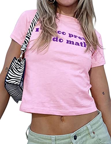 MISSACTIVER Damen Dump Him Letter Print Crop T-Shirt Streetwear O-Ausschnitt Kurzarm Crop Tops 2000er Jahre Ästhetik, Do Math, Rosa, Klein von MISSACTIVER