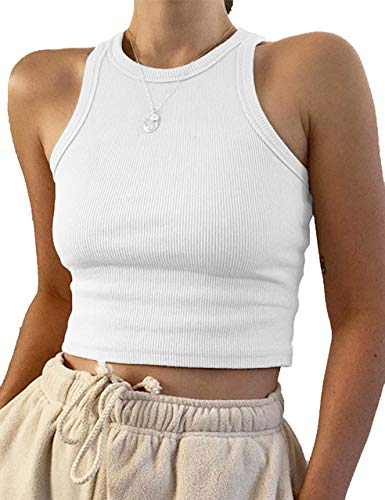 Missactiver ärmelloses Damen-Tanktop mit Rundhalsausschnitt - Weiß - Mittel von MISSACTIVER