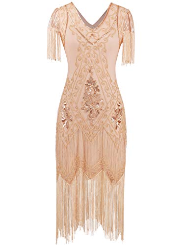 MISSCHEN 1920er Gatsby Pailletten Flapper Kleid Quasten Saum Cocktail YLS018 3XL Rose Gold von MISSCHEN