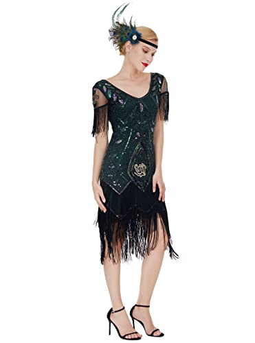 MISSCHEN 1920er Gatsby voll Pailletten Quasten Saum Flapper Abschlussball Kleid L Dunkelgr¨¹n von MISSCHEN