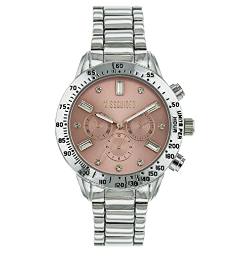 MISSGUIDED Damen Armbanduhr mit silbernem Armband mit rosafarbenem Multi-Look-Zifferblatt MISSGUIDED Damen Armbanduhr mit silbernem Armband mit rosafarbenem Multi-Look-Zifferblatt von MISSGUIDED